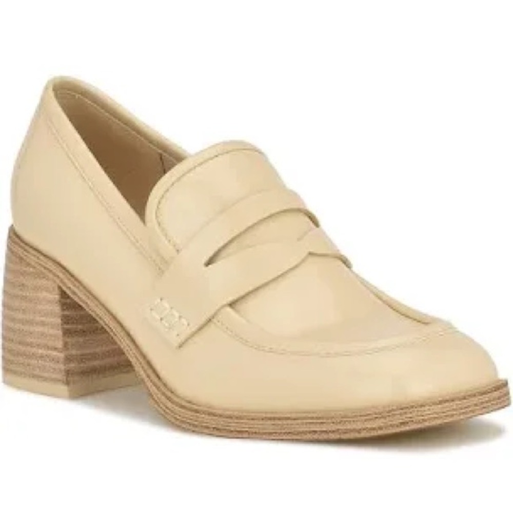 Nine West Avalia Beige Nude Patent Heels Loafers Vegan Size 9M Neutral‎